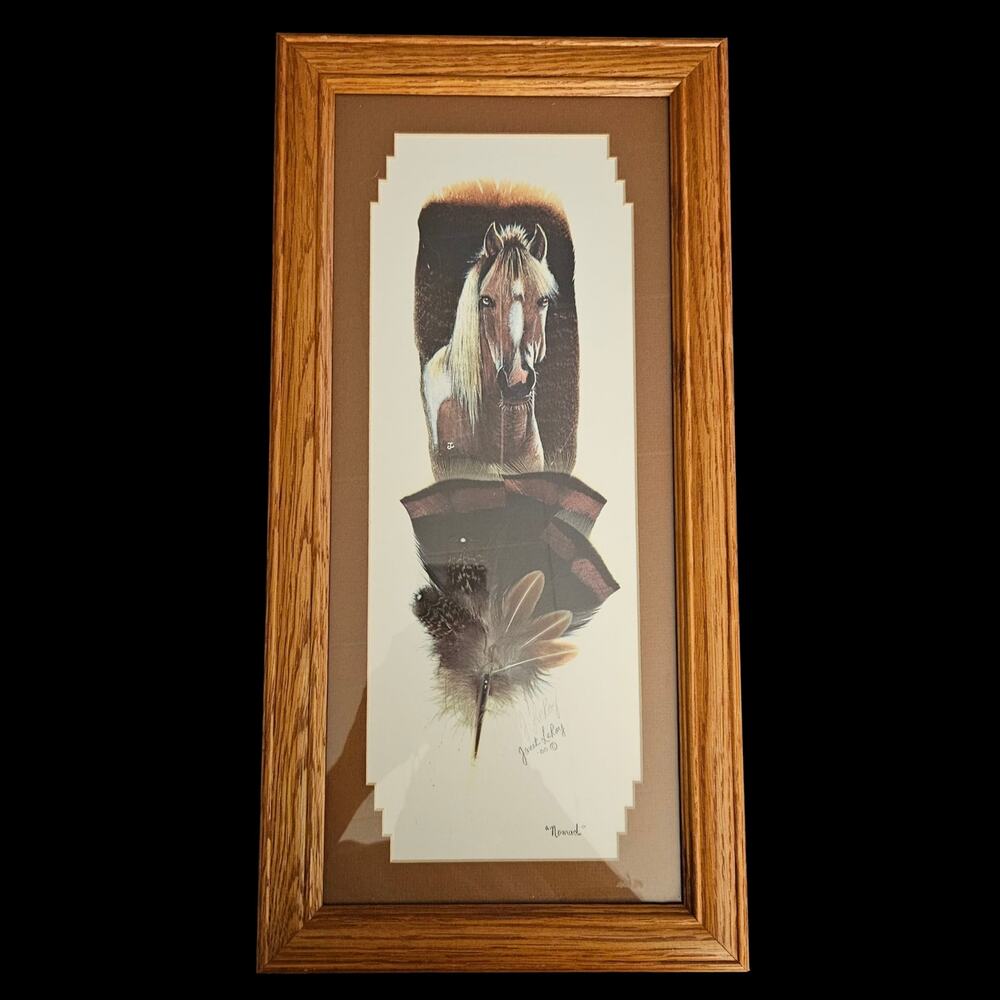 Signed Janet LeRoy Nomad Horse Feather Art Print Framed